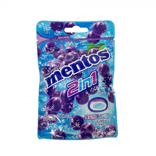 Mentos 2 in 1 Dragees Traube 45g